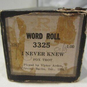 PLAYER PIANO music scroll QRS Word Roll 3325 I Never Knew Fox Trot Vintage